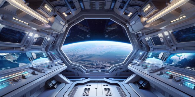 Mesa de control de una nave espacial desde el interior
