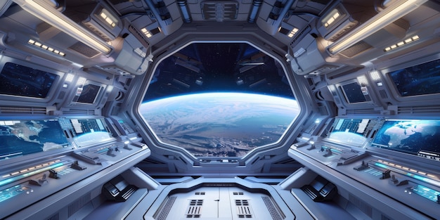 Mesa de control de una nave espacial desde el interior