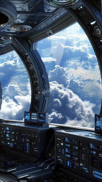 Mesa de control de una nave espacial desde el interior