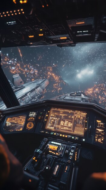 Mesa de control de una nave espacial desde el interior