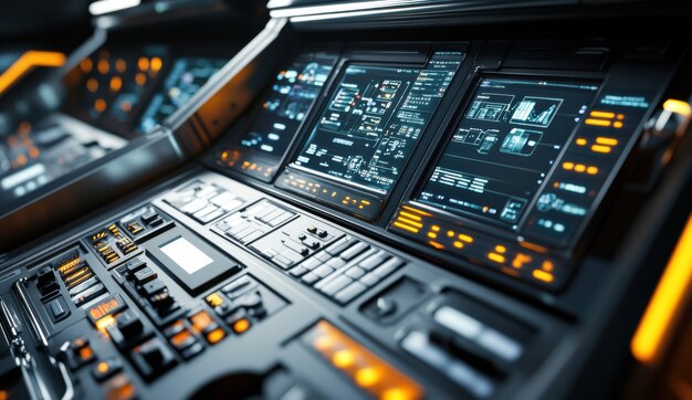 Mesa de control de una nave espacial desde el interior