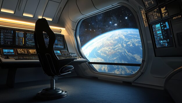Mesa de control de una nave espacial desde el interior
