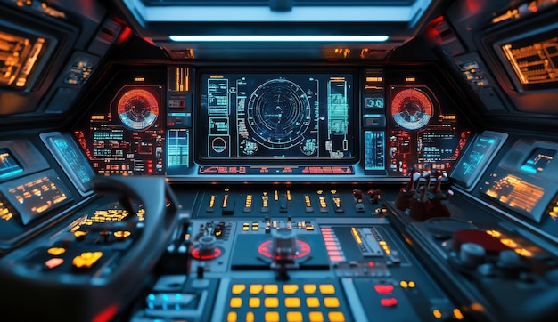 Mesa de control de una nave espacial desde el interior