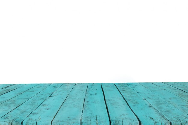 Mesa hecha con viejas tablas de color turquesa sin fondo