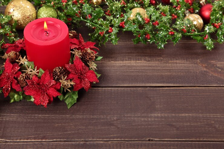 Mesa de madera con elementos de navidad