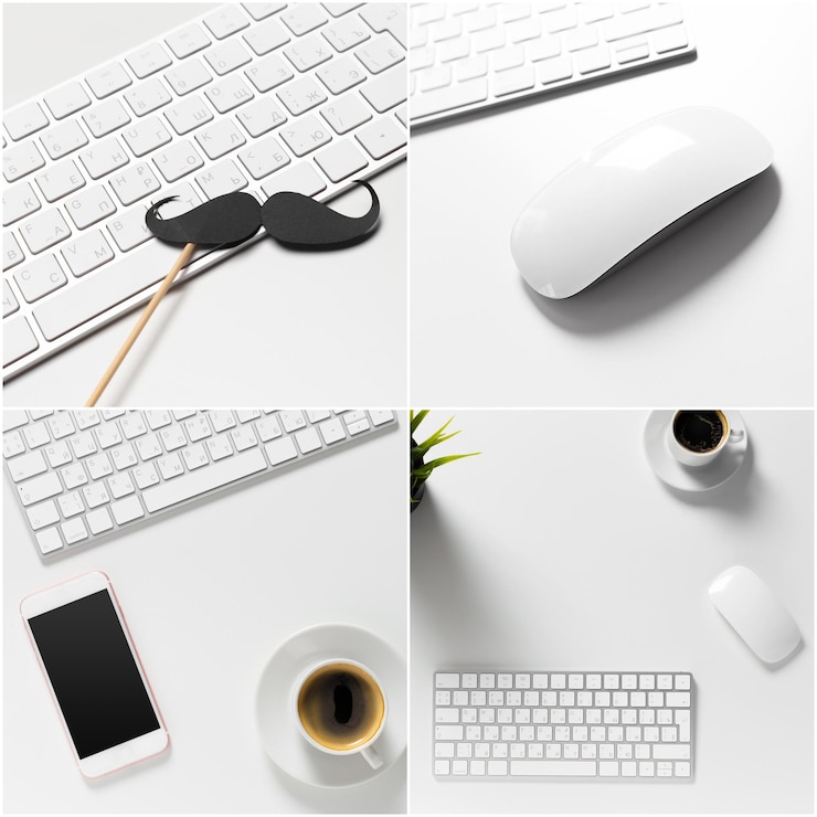 Foto gratuito mesa de oficina con suministros de computadora y taza de café