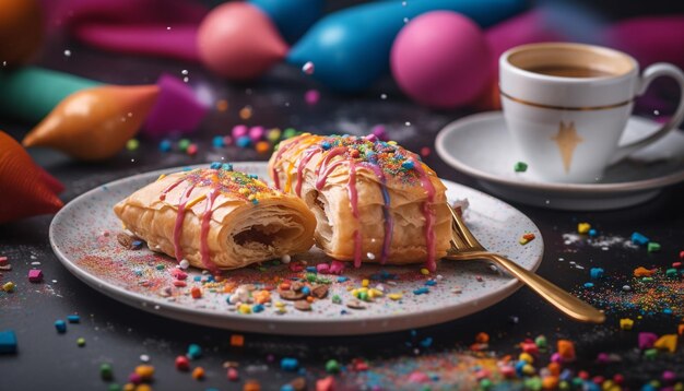 Mesa de postres casera con bollería dulce generada por IA