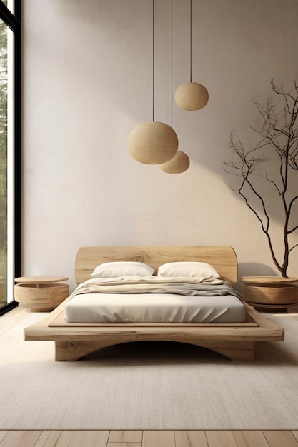 Foto gratuita mezcla de diseño interior nórdico minimalista con el estilo wabi-sabi japonés