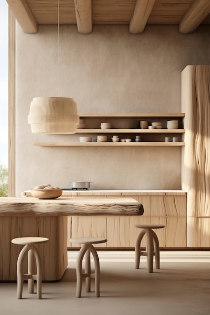 Foto gratuita mezcla de diseño interior nórdico minimalista con el estilo wabi-sabi japonés