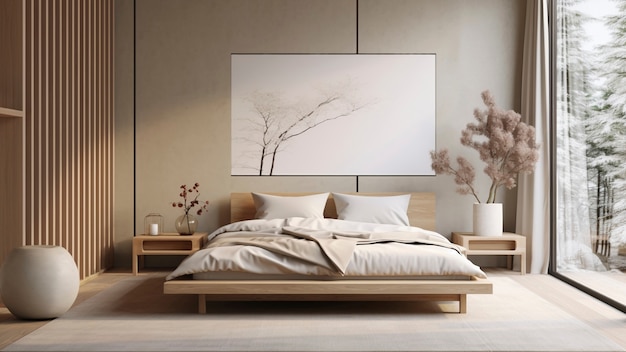 Foto gratuita mezcla de diseño interior nórdico minimalista con el estilo wabi-sabi japonés