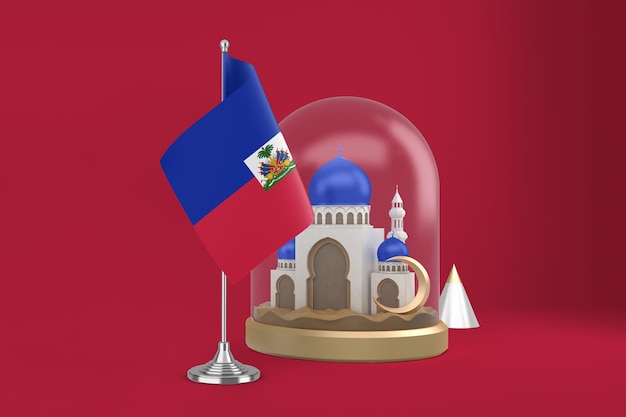 Foto gratuita mezquita y bandera de haití de ramadán