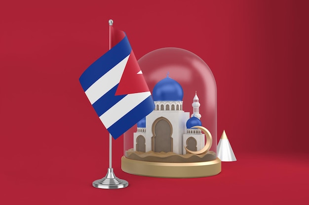 Mezquita y bandera de Ramadán Cuba