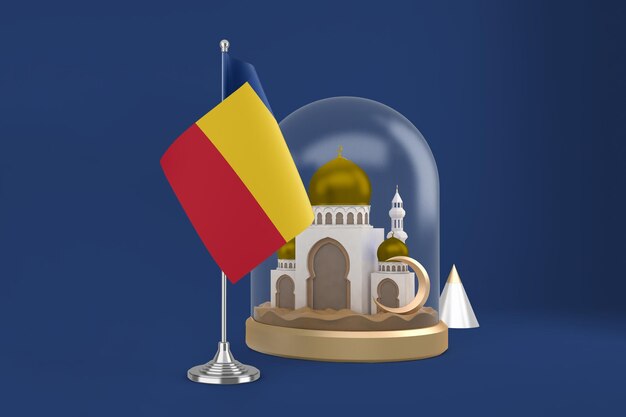 Foto gratuita mezquita y bandera de rumania de ramadán