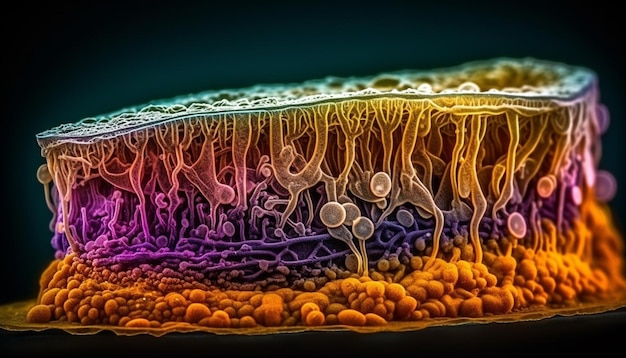 Microorganismos magnificados presentan enfermedades en la ciencia de la salud generados por IA