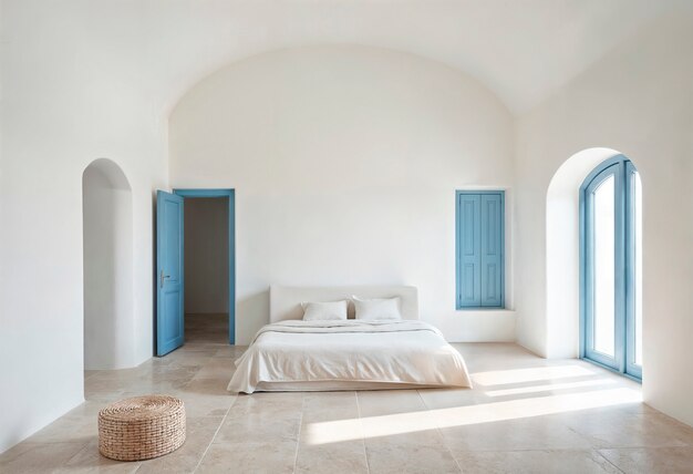 Minimalist bedroom with blue accents