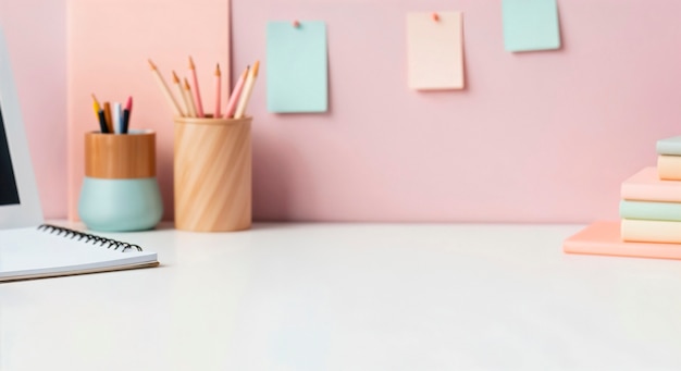 Minimalist workspace with pastel colors