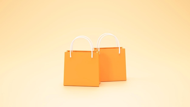 Mínimo Bolsa de compras paquete banner signo o símbolo concepto de compras fondo naranja representación 3d