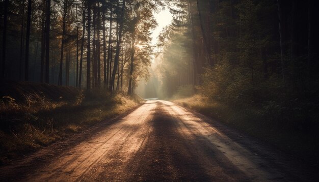 Foto gratuita misterioso punto de fuga brumoso viaje por el bosque de otoño generado por ia