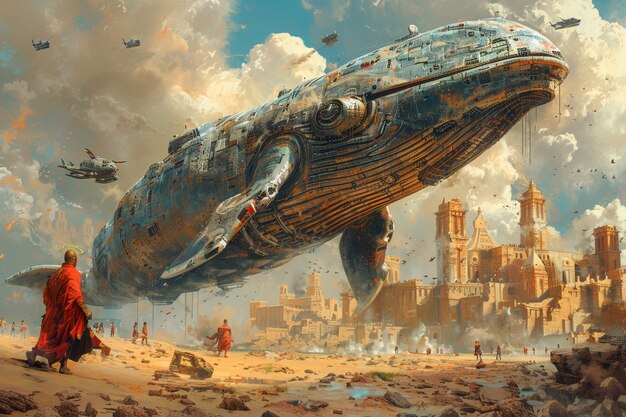 La mitad ballena, la mitad robot en estilo fantasía.