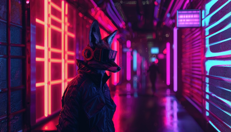Foto gratuito la mitad zorro, la mitad robot en estilo fantasía.