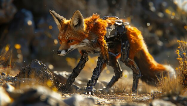 La mitad zorro, la mitad robot en estilo fantasía.