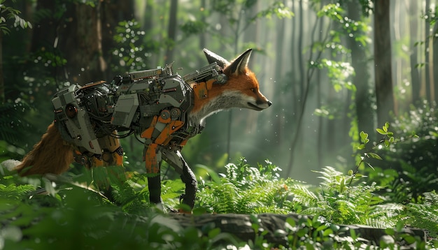 La mitad zorro, la mitad robot en estilo fantasía.