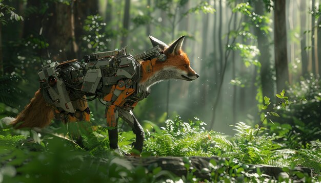 La mitad zorro, la mitad robot en estilo fantasía.