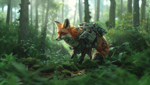 La mitad zorro, la mitad robot en estilo fantasía.
