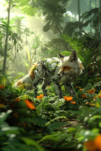 La mitad zorro, la mitad robot en estilo fantasía.