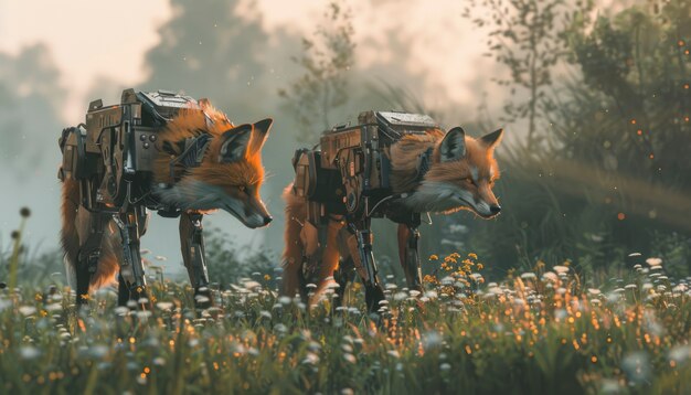 La mitad zorro, la mitad robot en estilo fantasía.