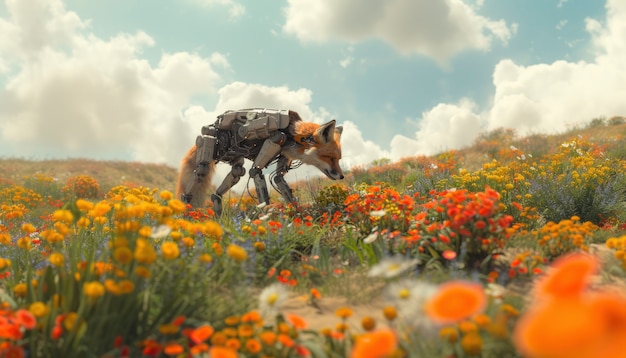 La mitad zorro, la mitad robot en estilo fantasía.