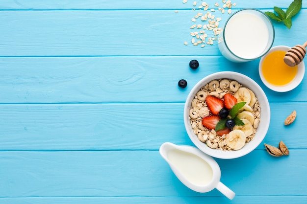 Mockup flat lay de mesa de desayuno con copyspace