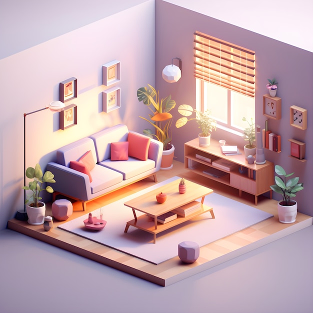 Foto gratuita modelo 3d de la habitación de la casa