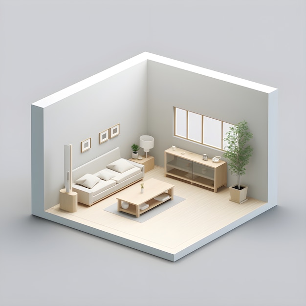 Foto gratuita modelo 3d de la habitación de la casa