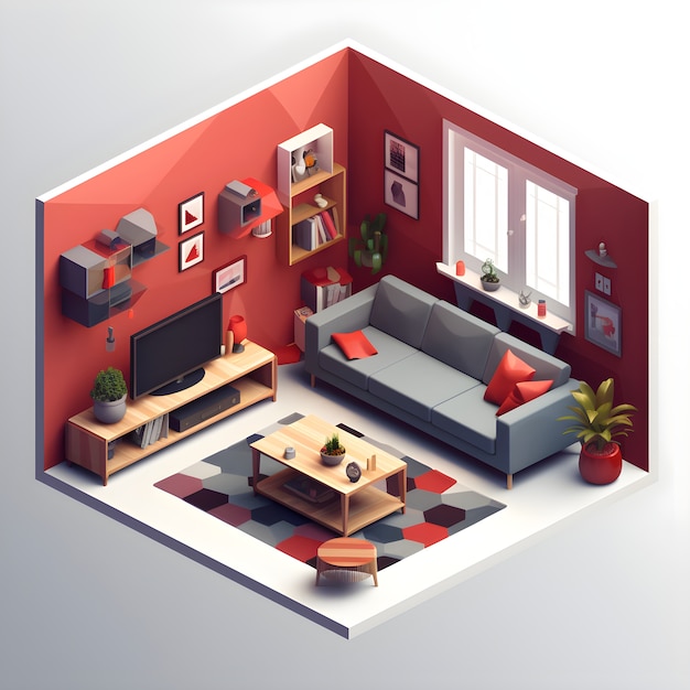 Foto gratuita modelo 3d de la habitación de la casa