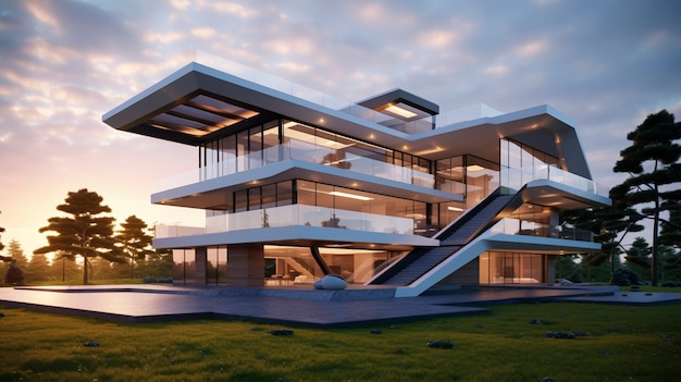 Foto gratuita modelo de casa en 3d con arquitectura moderna