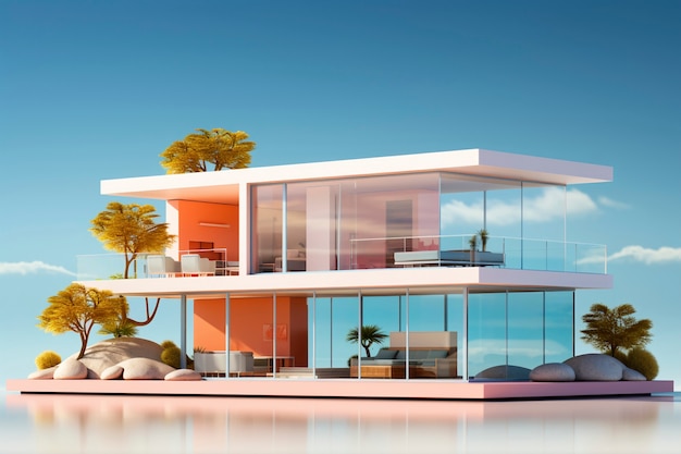 Foto gratuita modelo de casa en 3d con arquitectura moderna