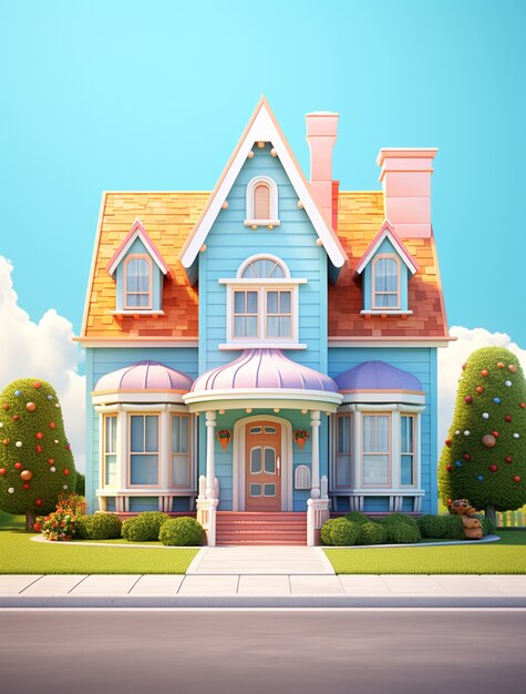 Modelo de casa de dibujos animados y arquitectura de edificios