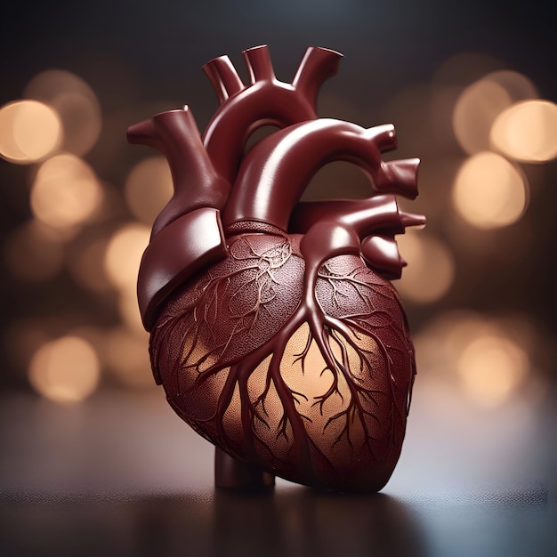 Foto gratuita modelo de corazón humano en la ilustración 3d de fondo bokeh