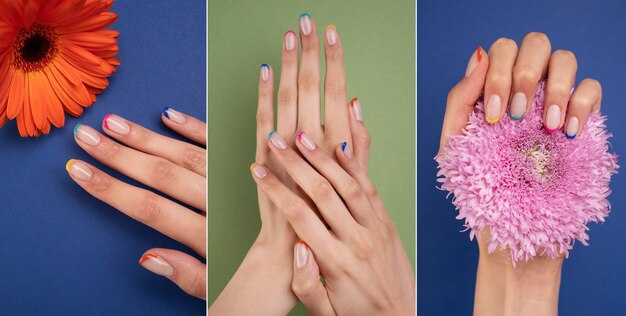 Modelo con hermosas uñas y flores.