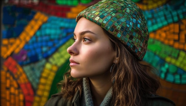 Una modelo de moda de mujer joven mirando al aire libre generada por AI