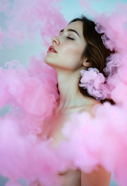 Modelo posando con humo de colores