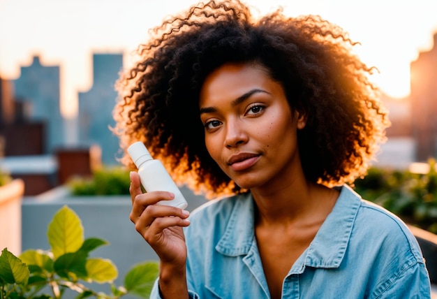 Modelo con producto de belleza de cero residuos