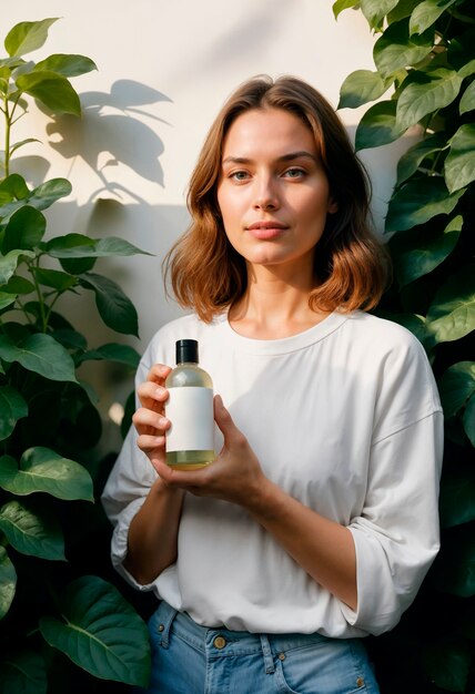 Modelo con producto de belleza de cero residuos