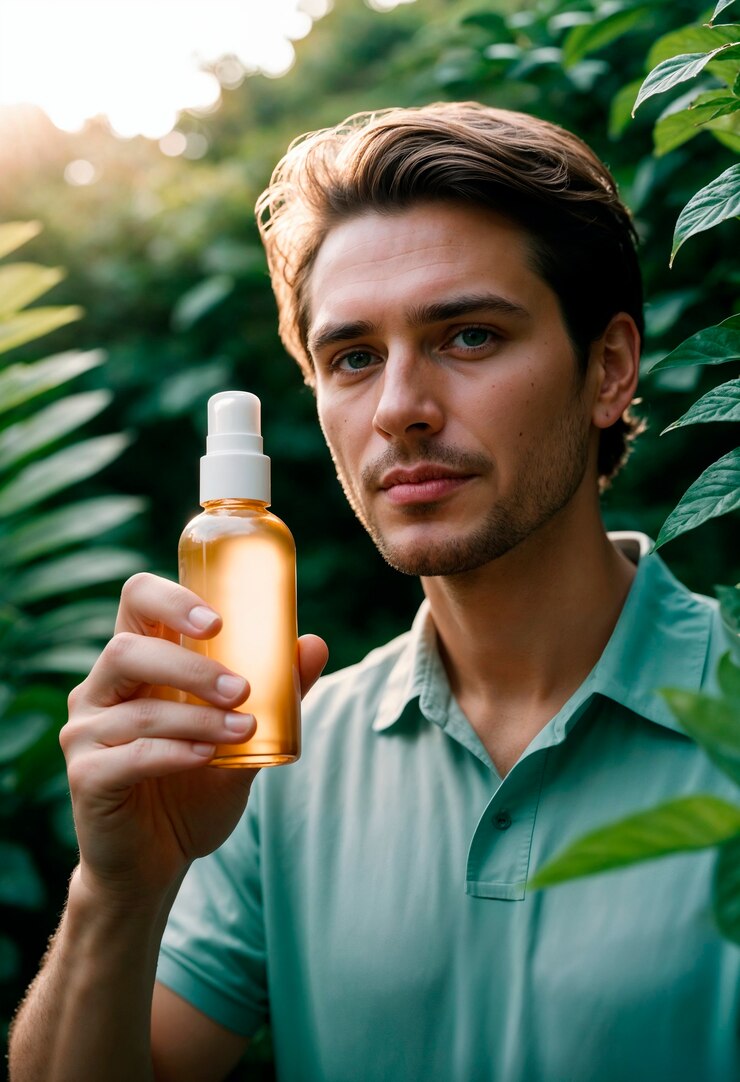 Modelo con producto de belleza de cero residuos