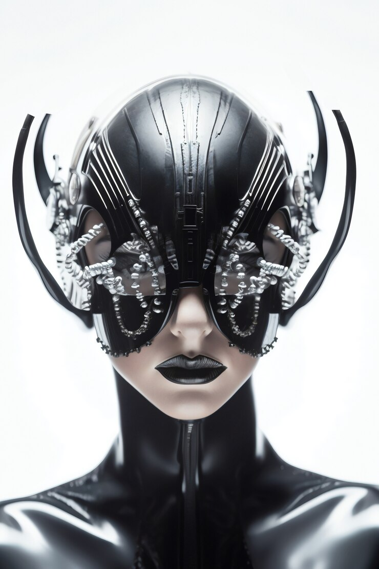 Foto gratuito modelo de tiro medio posando con máscara futurista.