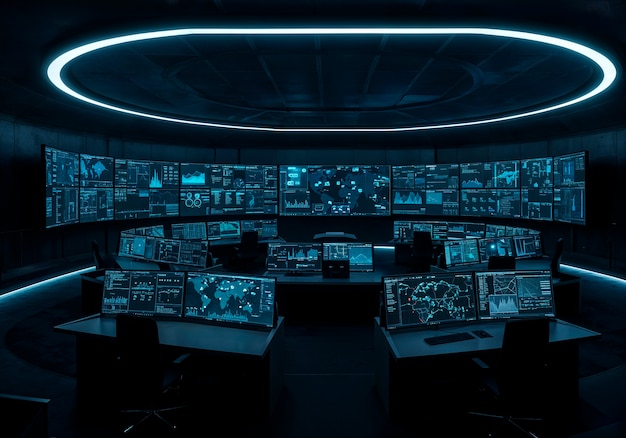 Modern command center with data visualization