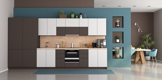Diseño interior contemporáneo de comedor con mesa común y sala de estar