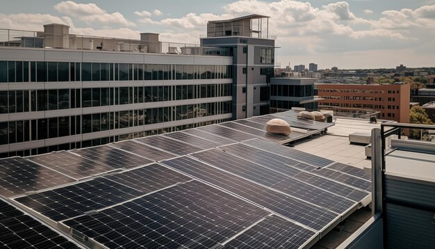 Moderna estación de energía solar genera electricidad sostenible al aire libre generada por IA