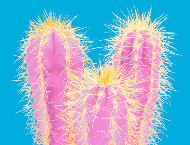 Moderna planta de cactus de neón tropical en azul